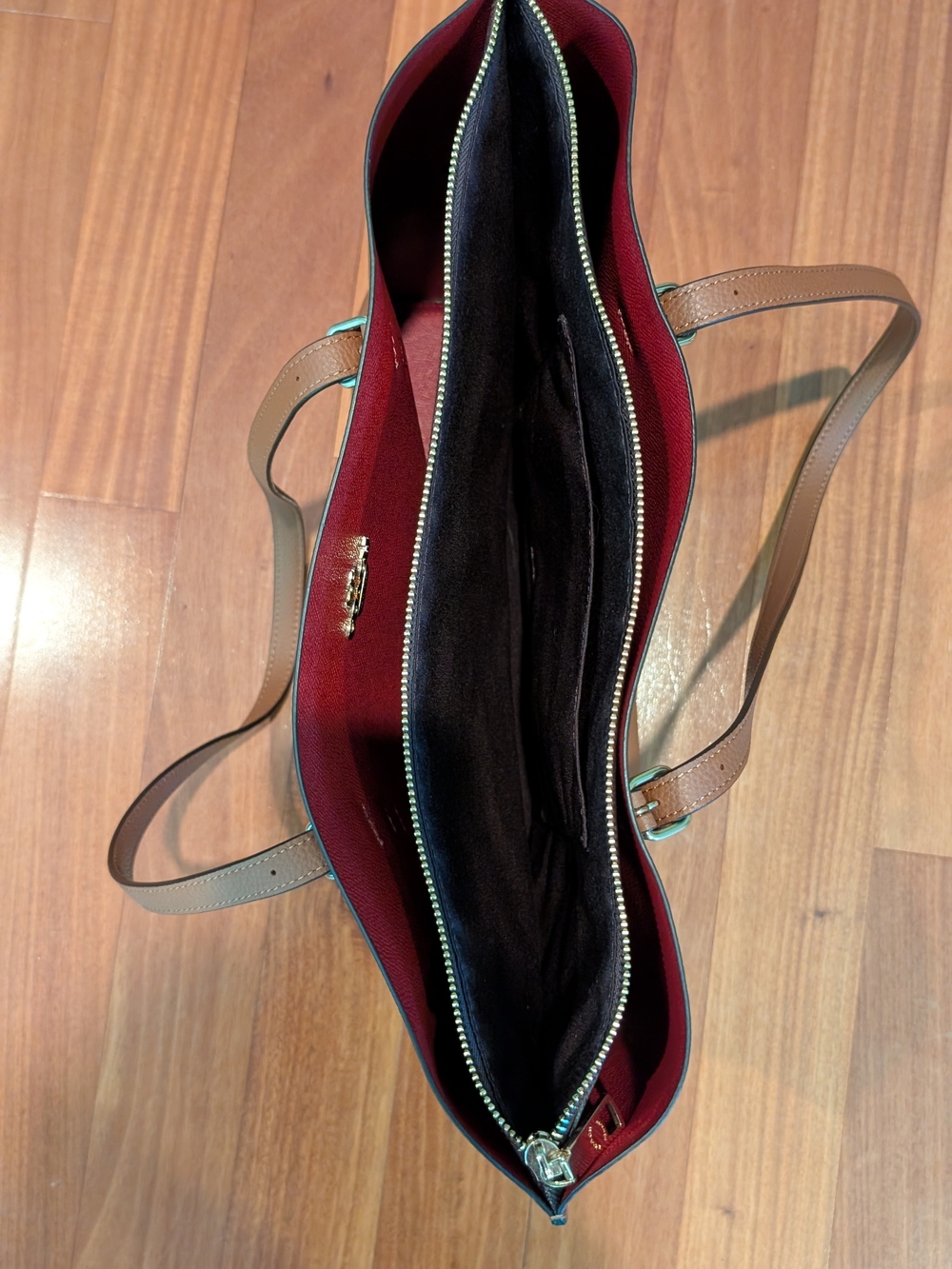 Coach Brown Pebbled Leather Tote with Gold Logo - Picture 3 of 7